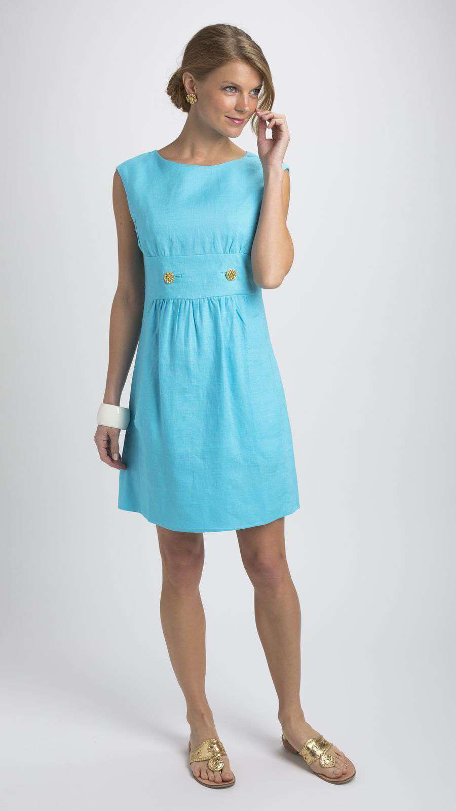 Vintage Linen Dress in Turquoise by Elizabeth McKay - Country Club Prep