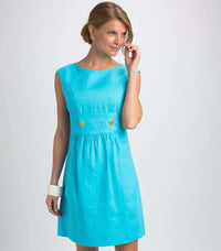 Vintage Linen Dress in Turquoise by Elizabeth McKay - Country Club Prep