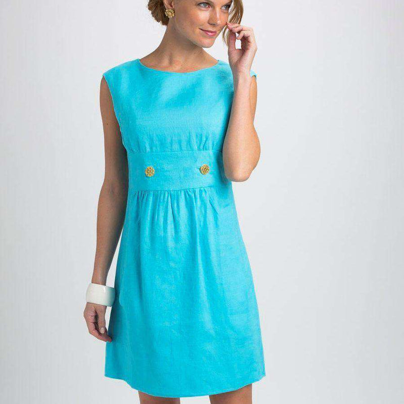 Vintage Linen Dress in Turquoise by Elizabeth McKay - Country Club Prep