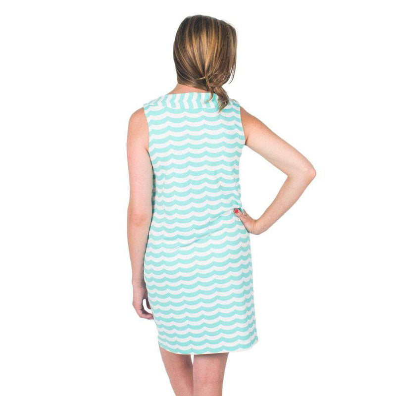 Yacht Club Shift Dress in Aqua/White Waves by Just Madras - Country Club Prep