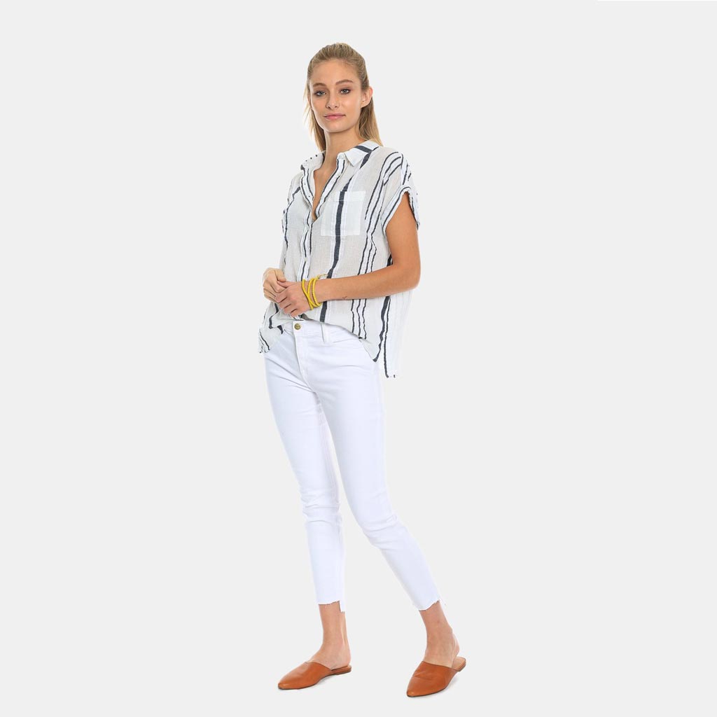 White Shell Stripe Top By True Grit (Dylan) - Country Club Prep