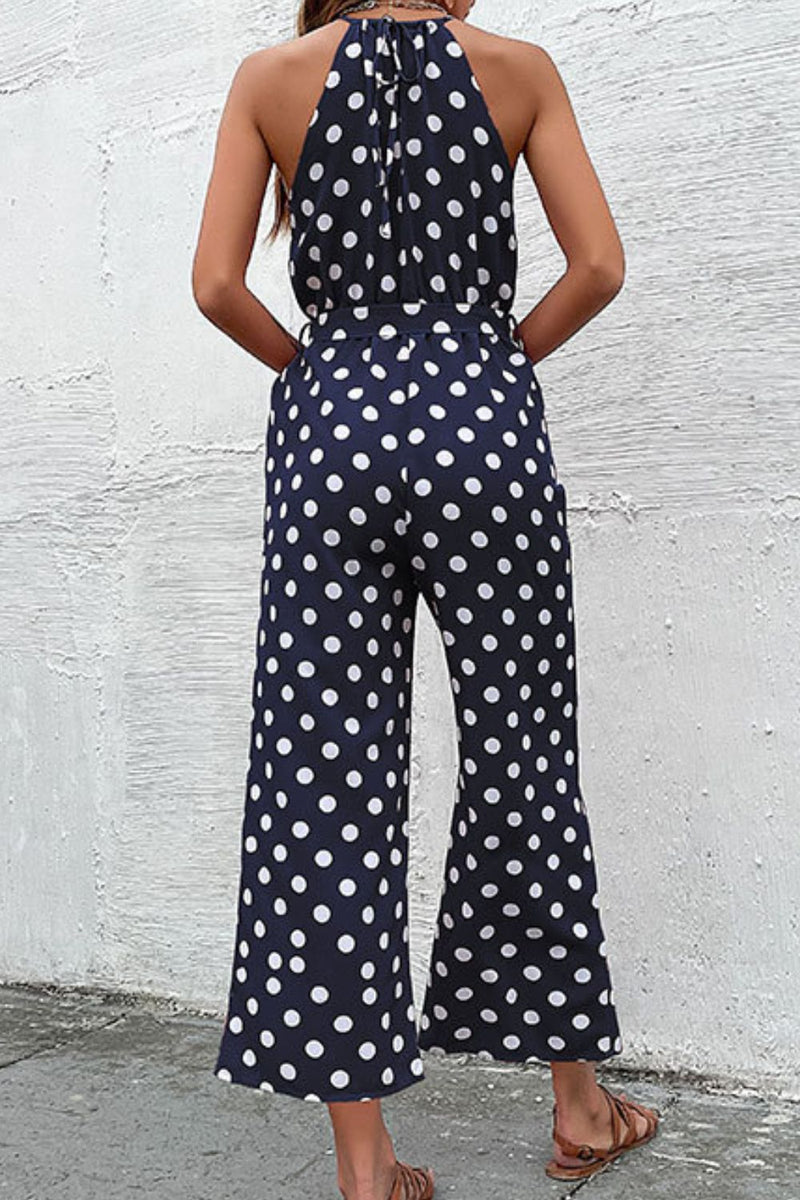 Polka Dot Grecian Wide Leg Jumpsuit - Country Club Prep