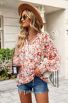 Floral Tie Neck Lantern Sleeve Blouse - Country Club Prep