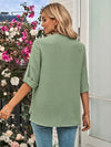 Swiss Dot Roll-Tab Sleeve V-Neck Blouse - Country Club Prep