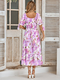 Floral Tie Cuff Surplice Neck Dress - Country Club Prep