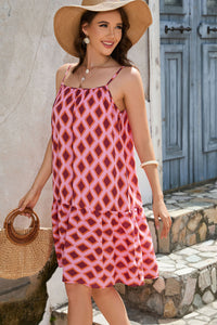 Geometric Spaghetti Strap Knee-Length Dress - Country Club Prep