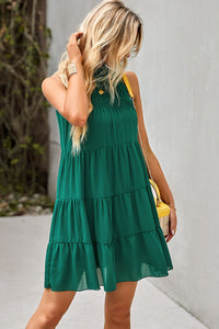 Tie Back Ruffle Collar Tiered Dress - Country Club Prep