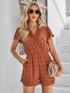 Swiss Dot Lace Trim Flutter Sleeve Romper with Pockets - Country Club Prep