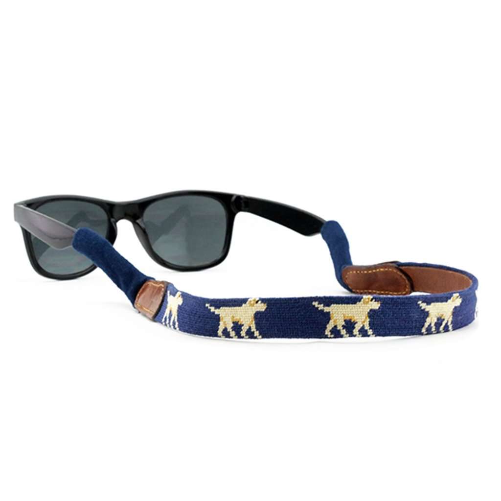 Yellow Lab Needlepoint Sunglass Straps in Classic Navy by Smathers & Branson - Country Club Prep