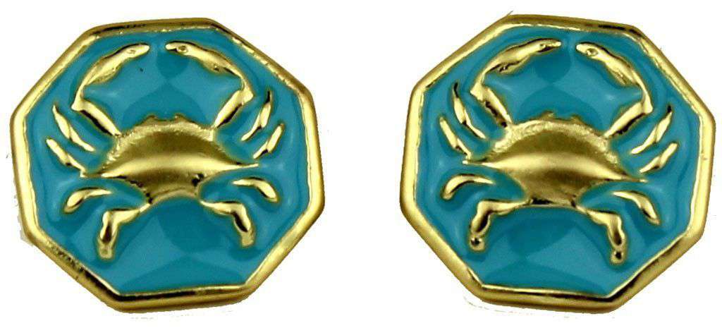Crab Earrings in Gold and Aqua by Fornash - Country Club Prep