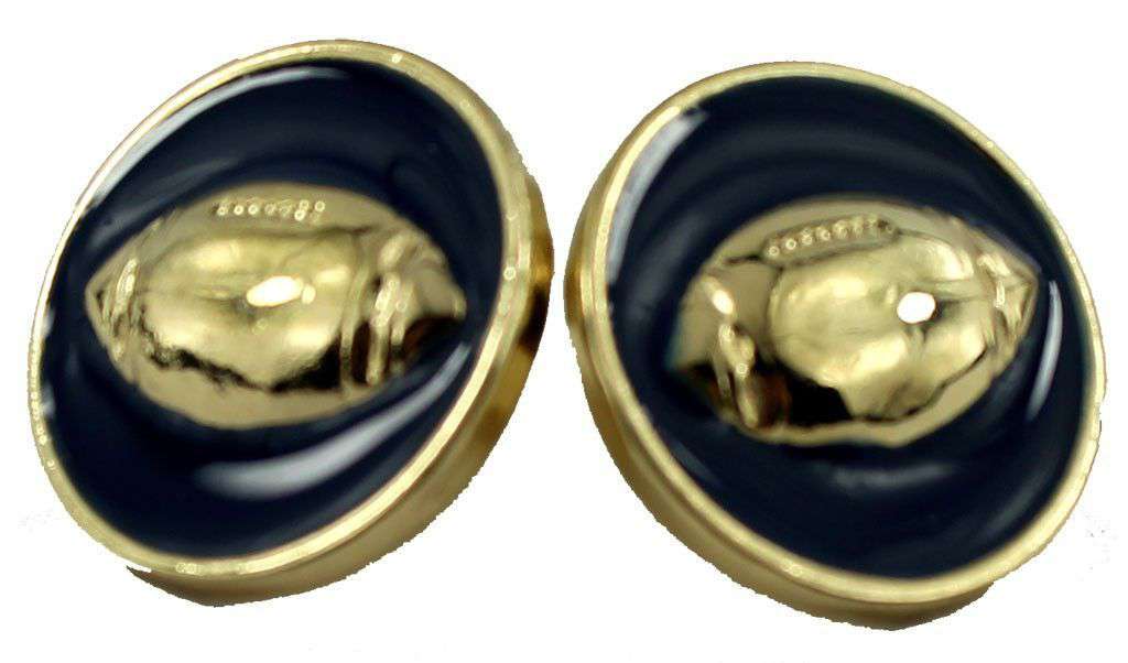 Enamel Football Earrings in Gold and Navy by Fornash - Country Club Prep