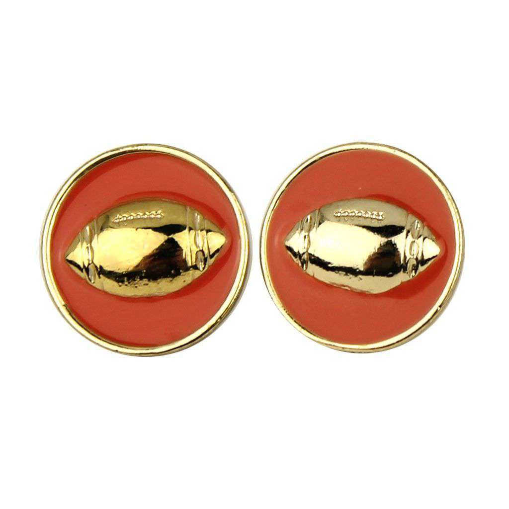 Enamel Football Earrings in Gold and Orange by Fornash - Country Club Prep