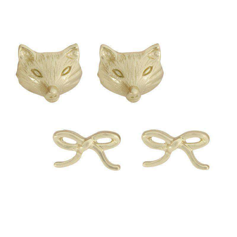 Fox and Bow Stud Earring Set by Sloane Ranger - Country Club Prep
