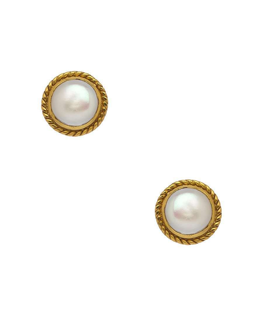 Lion Gold Pearl Stud Earrings by Julie Vos - Country Club Prep