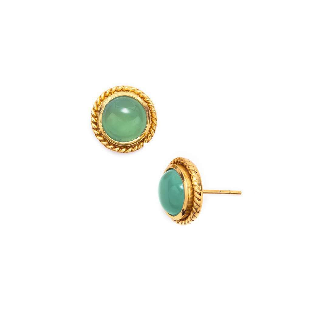 Lion Gold Stud Earrings in Aqua Chalcedony by Julie Vos - Country Club Prep