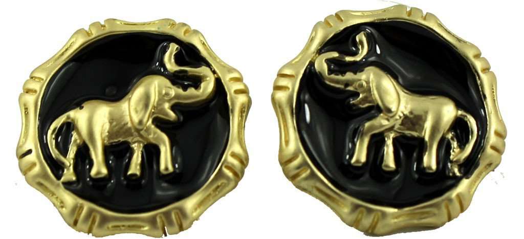 Safari Elephant Earrings in Gold and Black by Fornash - Country Club Prep