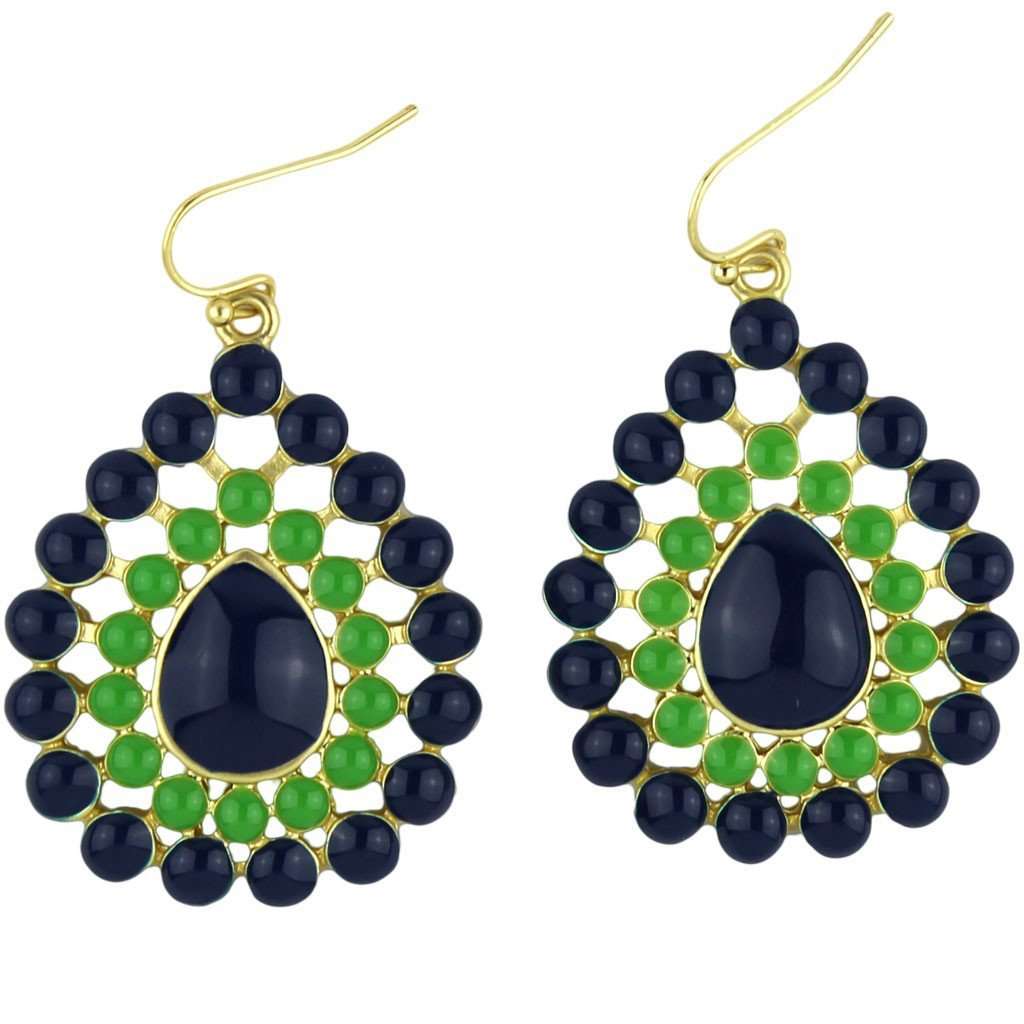 The Natalie Earring in Navy and Green by Fornash - Country Club Prep