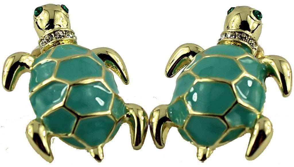 Turtle Earrings in Gold and Blue by Fornash - Country Club Prep