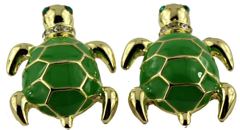 Turtle Earrings in Gold and Green by Fornash - Country Club Prep