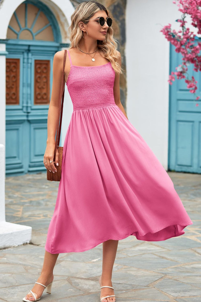 Smocked Spaghetti Strap Midi Dress  Country Club Prep