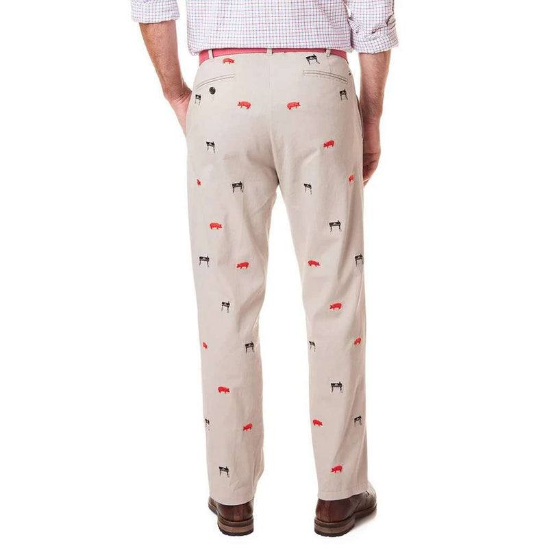 Stretch Twill Harbor Pant with Embroidered Smoker Grill and Pig by Castaway Clothing - Country Club Prep