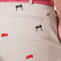 Stretch Twill Harbor Pant with Embroidered Smoker Grill and Pig by Castaway Clothing - Country Club Prep