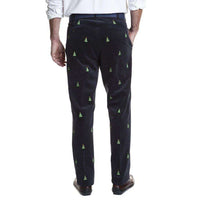 Beachcomber Corduroy Pants in Navy with Embroidered Christmas Trees by Castaway Clothing - Country Club Prep