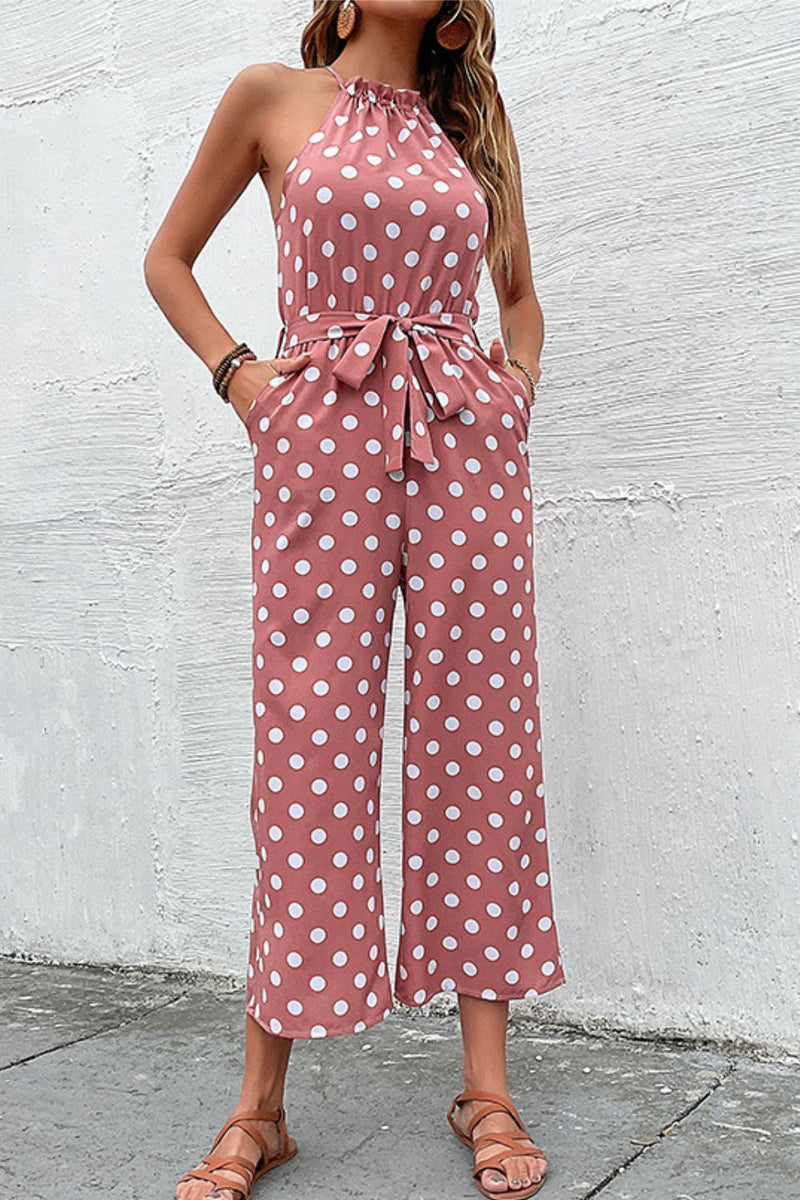 Polka Dot Grecian Wide Leg Jumpsuit - Country Club Prep