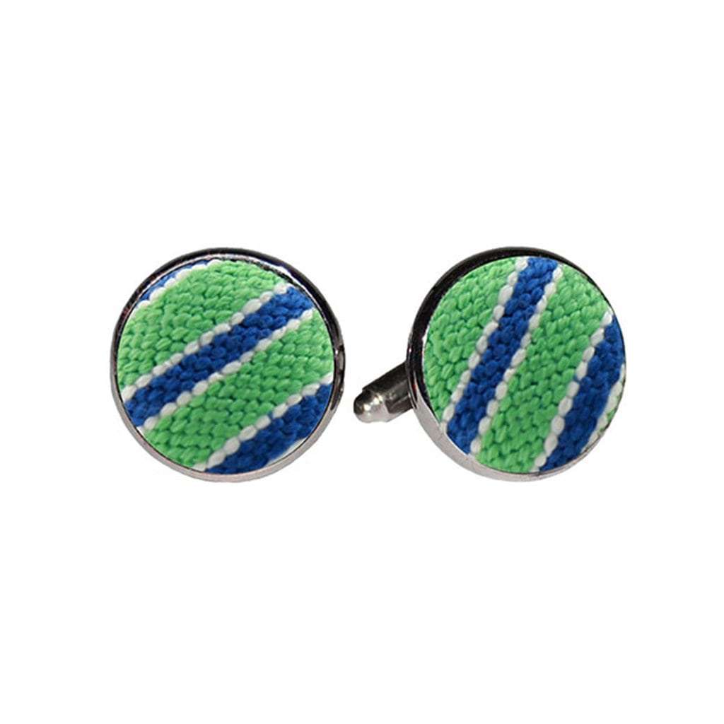 Stripe Needlepoint Cufflinks in Mint & Blueberry by Smathers & Branson - Country Club Prep