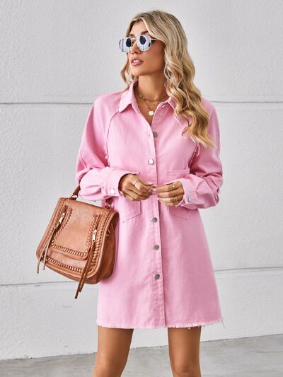 Raw Hem Button Up Denim Dress  Country Club Prep