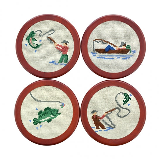 Gone Fishing Needlepoint Coasters by Smathers & Branson - Country Club Prep