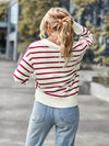Striped Ribbed Trim Collared Knit Sweater - Country Club Prep