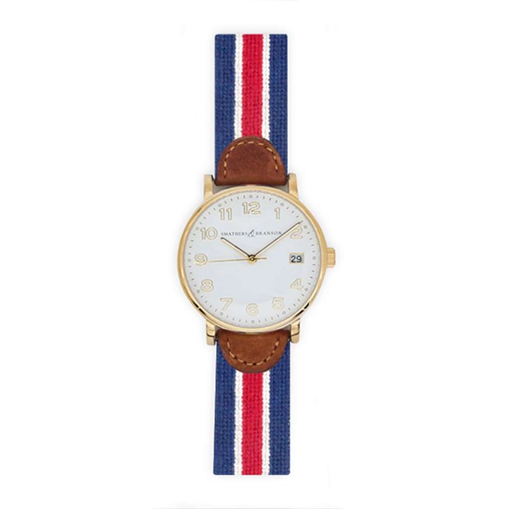 Red Multi Stripe Needlepoint Watch by Smathers & Branson - Country Club Prep
