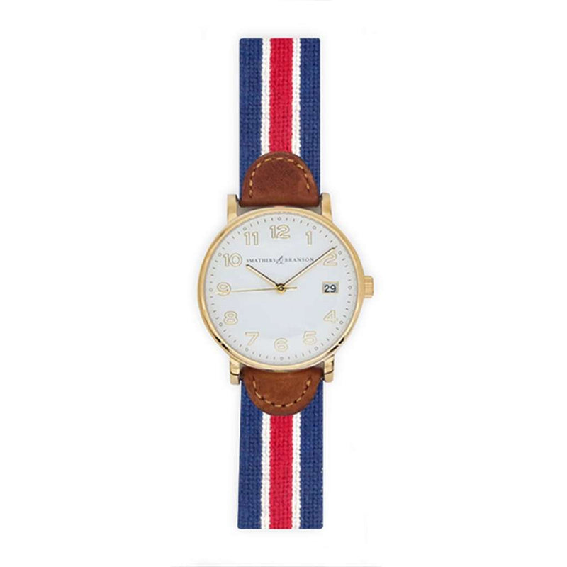 Red Multi Stripe Needlepoint Watch by Smathers & Branson - Country Club Prep