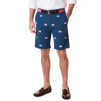 Stretch Twill Cisco Short with American Flag in Nantucket Navy by Castaway Clothing - Country Club Prep