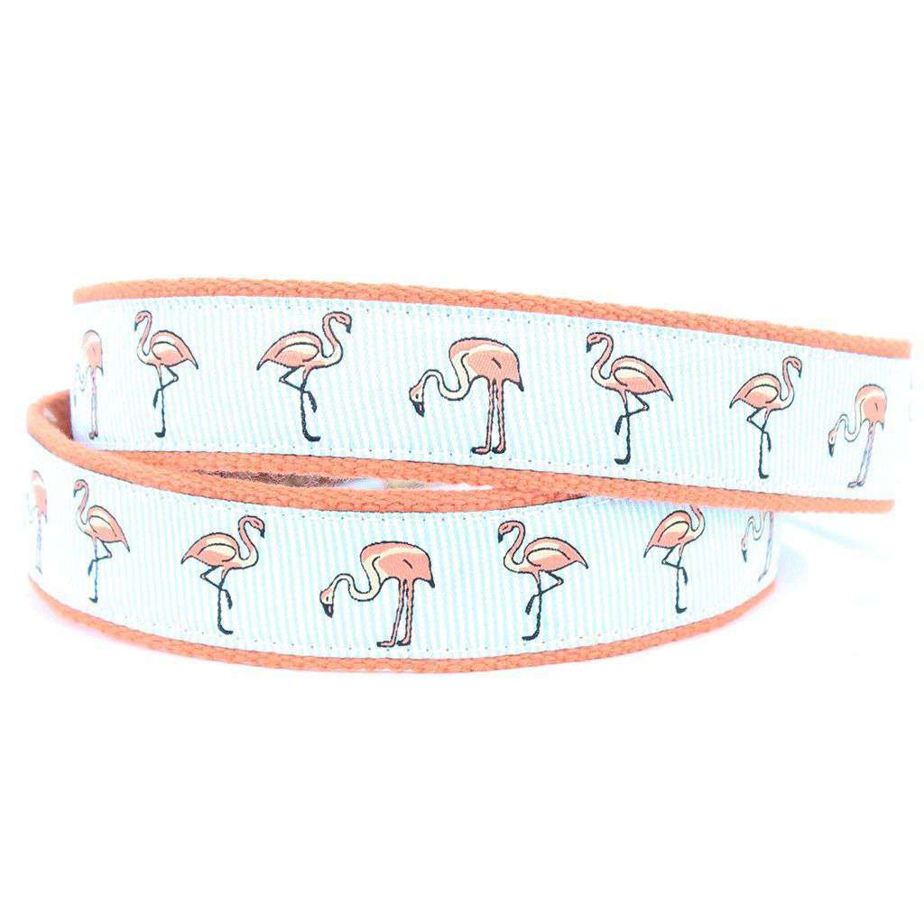 Flamingo Flock Leather Tab Belt in Melon by Country Club Prep - Country Club Prep