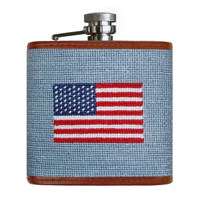 American Flag Needlepoint Flask in Antique Blue by Smathers & Branson - Country Club Prep
