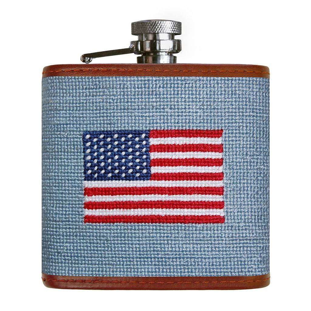 American Flag Needlepoint Flask in Antique Blue by Smathers & Branson - Country Club Prep