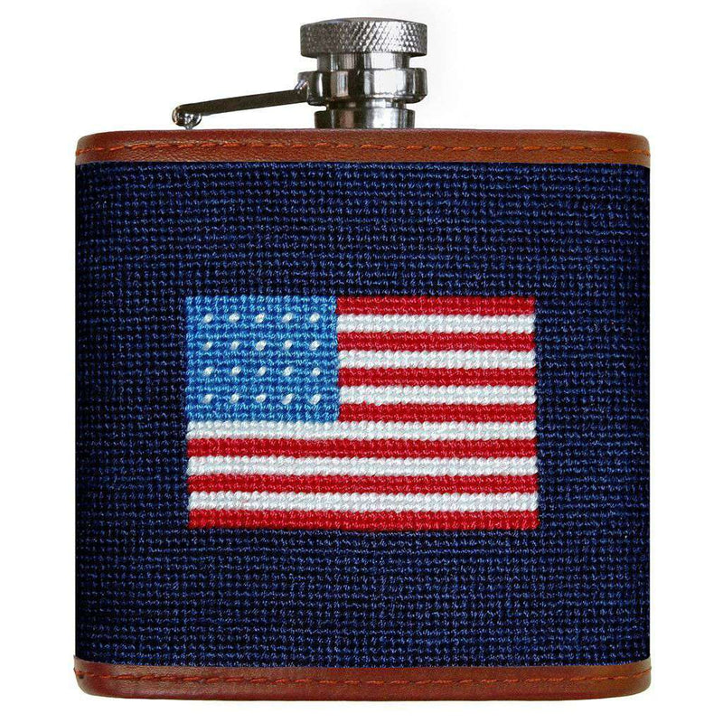 American Flag Needlepoint Flask in Navy by Smathers & Branson - Country Club Prep