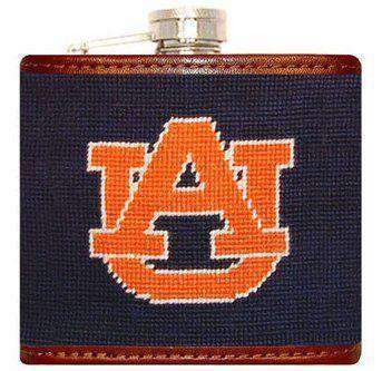 Auburn University Needlepoint Flask in Navy and Orange by Smathers & Branson - Country Club Prep