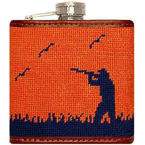 Bird Hunter Needlepoint Flask in Orange by Smathers & Branson - Country Club Prep