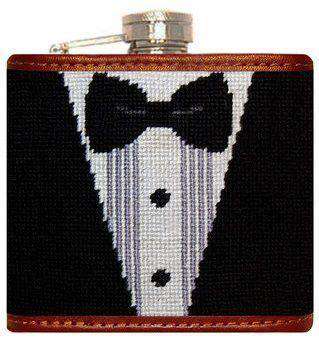 Black Tie Affair Needlepoint Flask in Black and White by Smathers & Branson - Country Club Prep