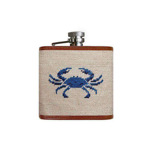 Blue Crab Needlepoint Flask in Oatmeal by Smathers & Branson - Country Club Prep