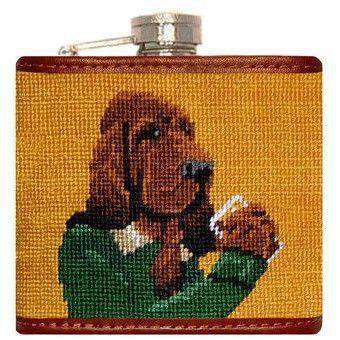 Booze Hound Needlepoint Flask in Tan by Smathers & Branson - Country Club Prep