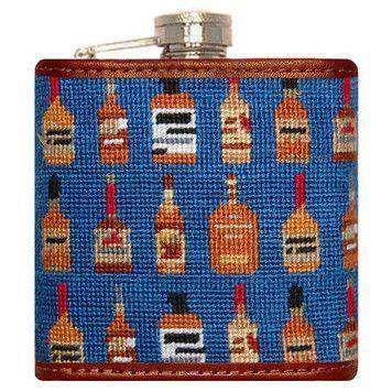 Bourbon Needlepoint Flask in Blue by Smathers & Branson - Country Club Prep