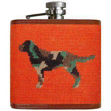 Camo Retriever Needlepoint Flask in Orange by Smathers & Branson - Country Club Prep