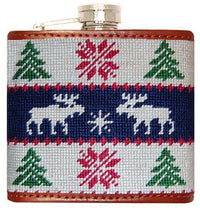 Christmas Sweater Needlepoint Flask in White and Navy by Smathers & Branson - Country Club Prep