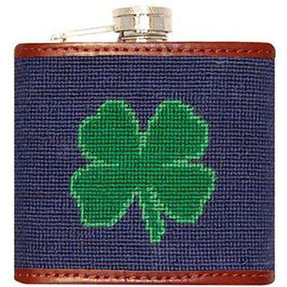 Clover Needlepoint Flask in Blue and Green by Smathers & Branson - Country Club Prep