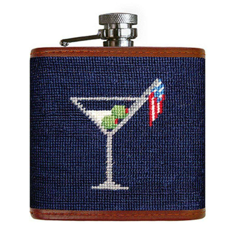 Cocktail Party Needlepoint Flask in Dark Navy by Smathers & Branson - Country Club Prep