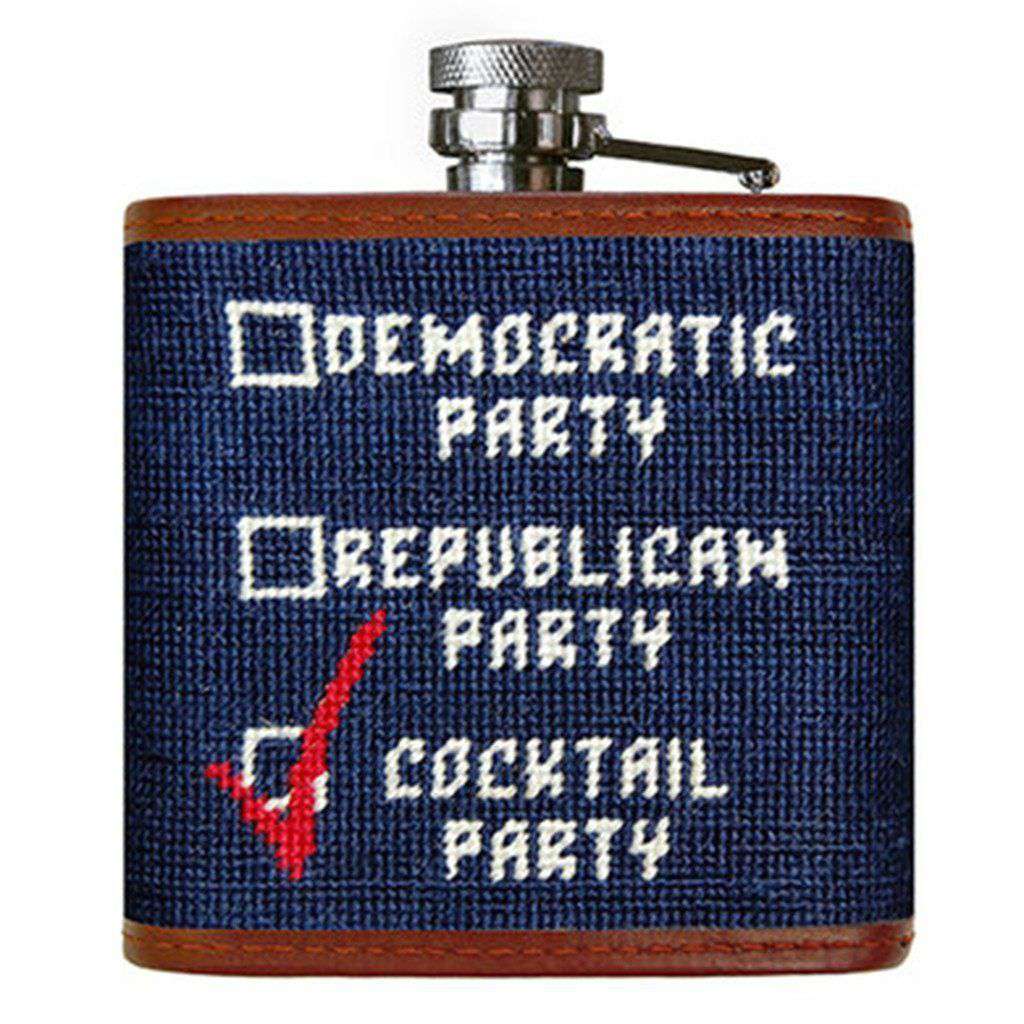 Cocktail Party Needlepoint Flask in Dark Navy by Smathers & Branson - Country Club Prep